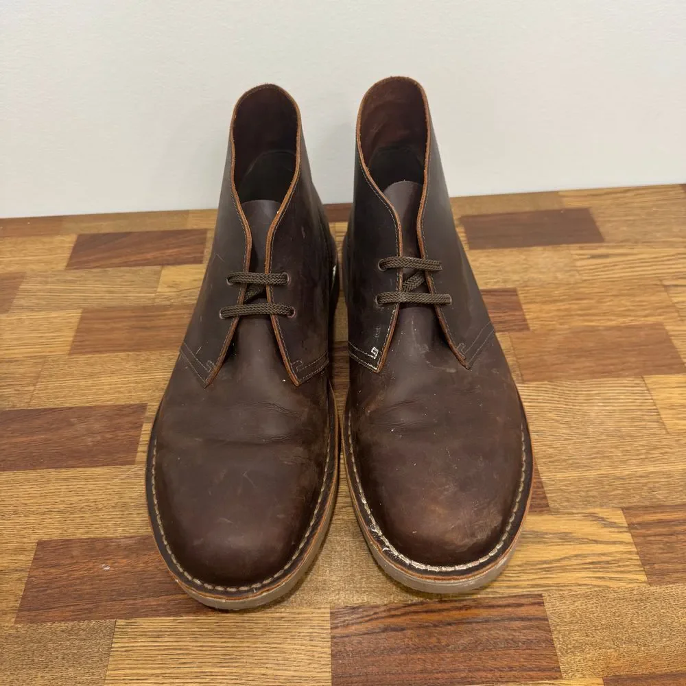 Clarks Mens 14‎ Desert Boot Brown Leather Lug Sole Chukka Boots Low Top Lace EUC